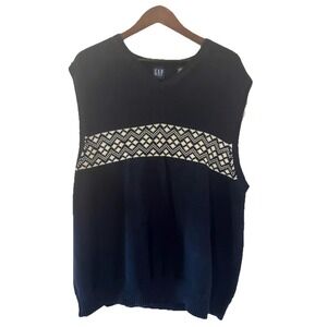 Vintage Y2K Gap Sweater Vest 2XL Blue Academia Preppy Ribbed Hem V Neck Pullover